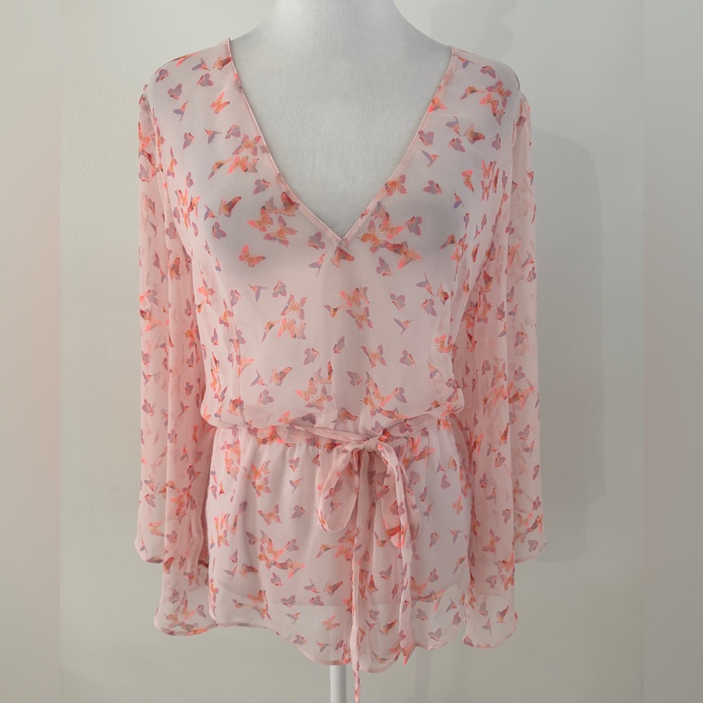 Victoria's Secret vintage Light Pink Butterfly V-Neck Tie-Waist romper cover up